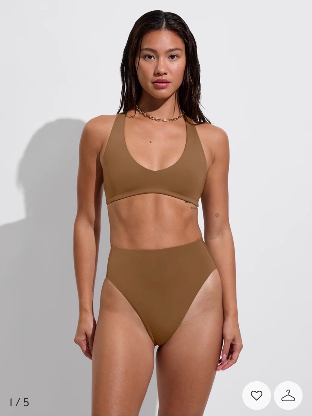 Left On Friday | Hi Hi High Rise Bikini Bottom in Tan Lines (Brown) - Size Small